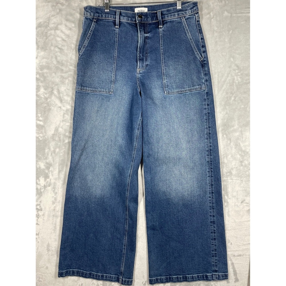 Pistola Bella High Rise Wide Leg Patch Pocket Jeans Medium Wash Blue Size 32x32